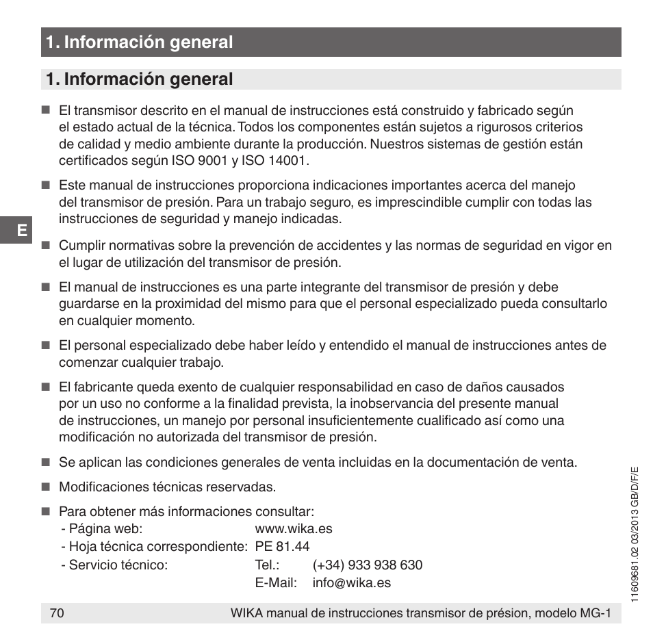 Información general | WIKA MG-1 User Manual | Page 70 / 92
