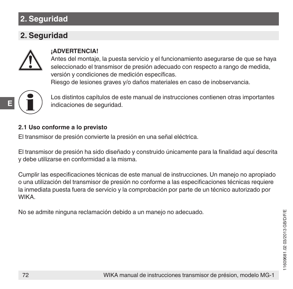Seguridad | WIKA MG-1 User Manual | Page 72 / 92