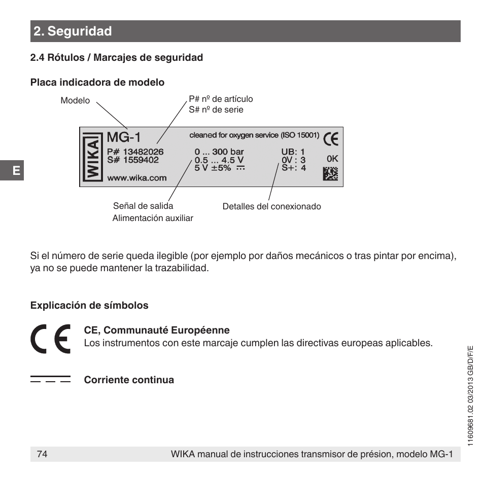 Seguridad | WIKA MG-1 User Manual | Page 74 / 92