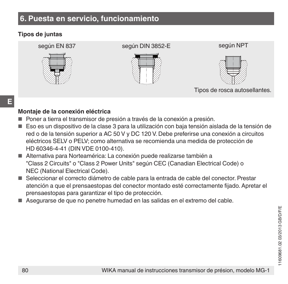 Puesta en servicio, funcionamiento | WIKA MG-1 User Manual | Page 80 / 92