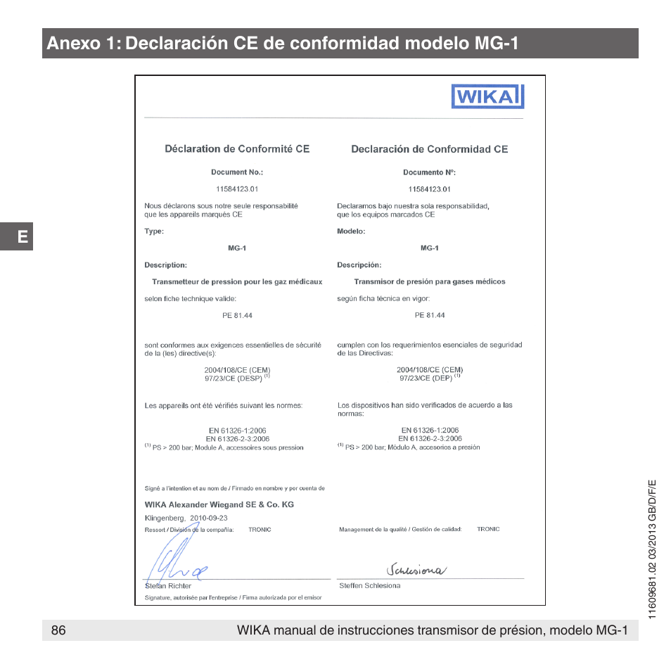 Anexo 1: declaración ce de conformidad modelo mg-1 | WIKA MG-1 User Manual | Page 86 / 92