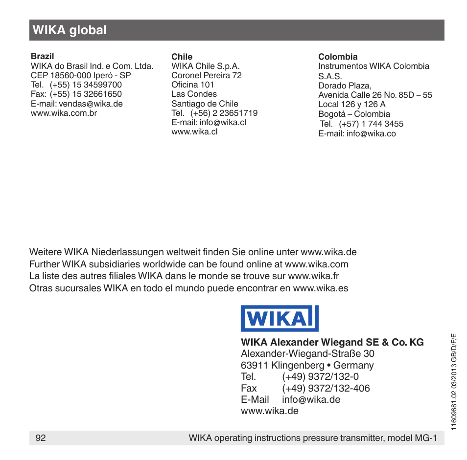 Wika global | WIKA MG-1 User Manual | Page 92 / 92