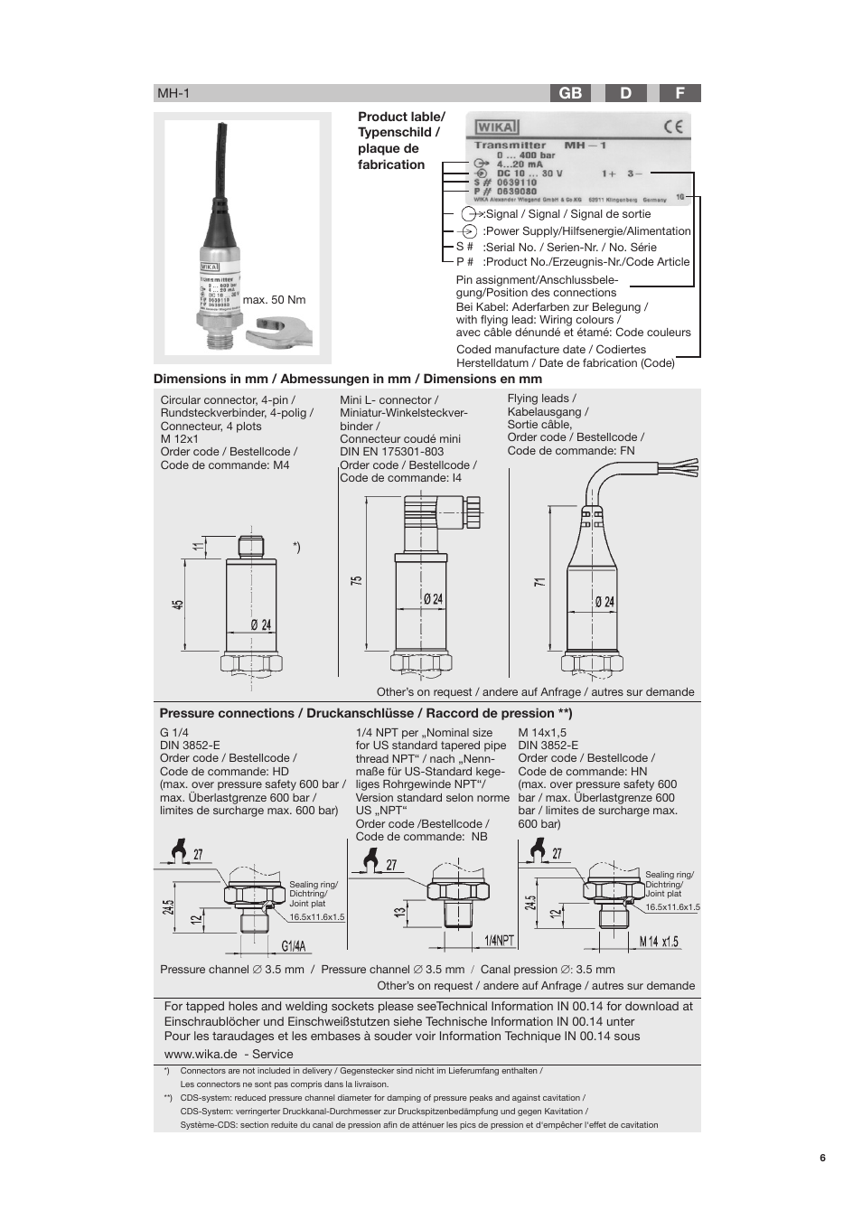 Fd gb | WIKA MH-1 User Manual | Page 6 / 11