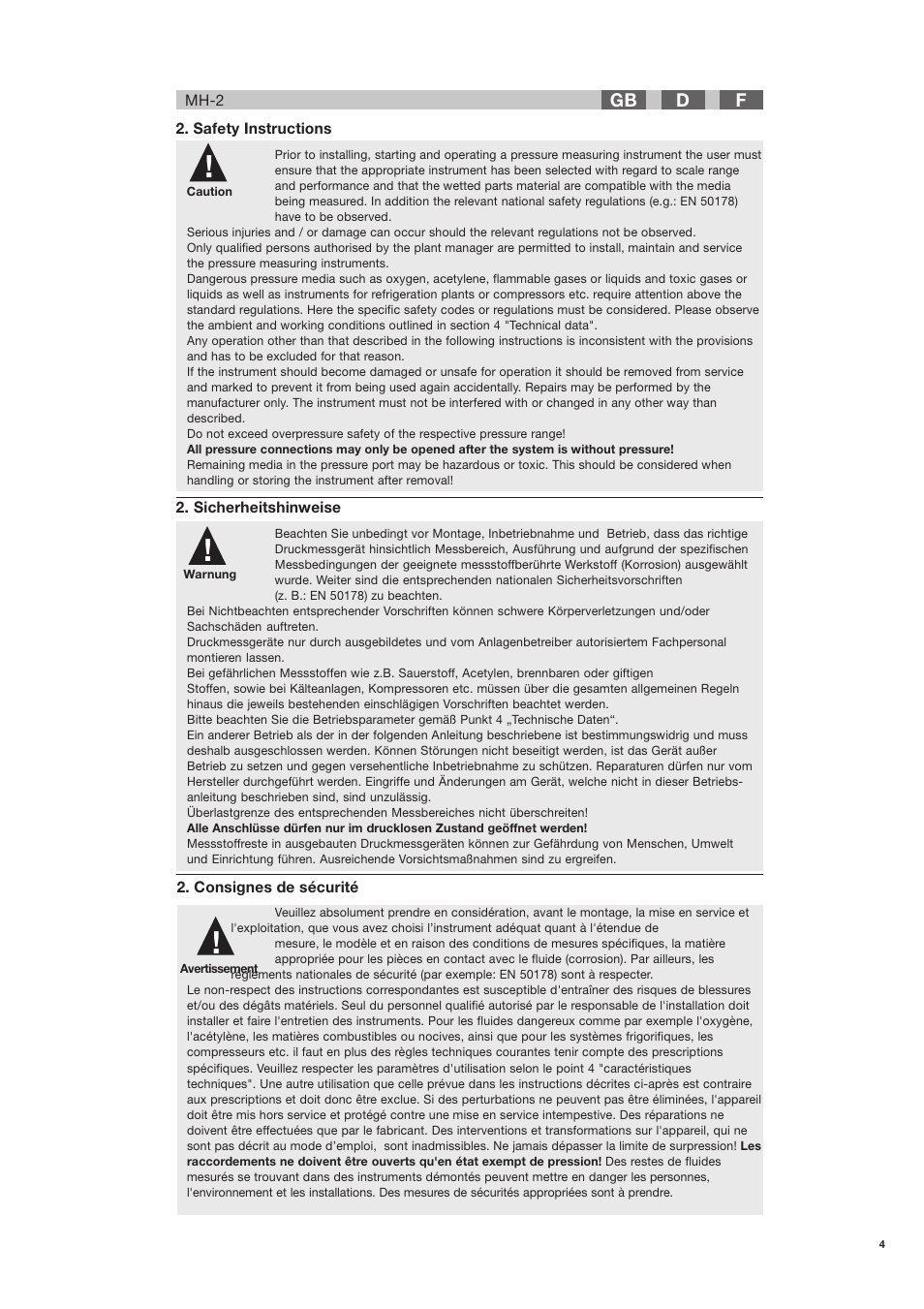 Fd gb | WIKA MH-2 User Manual | Page 3 / 9