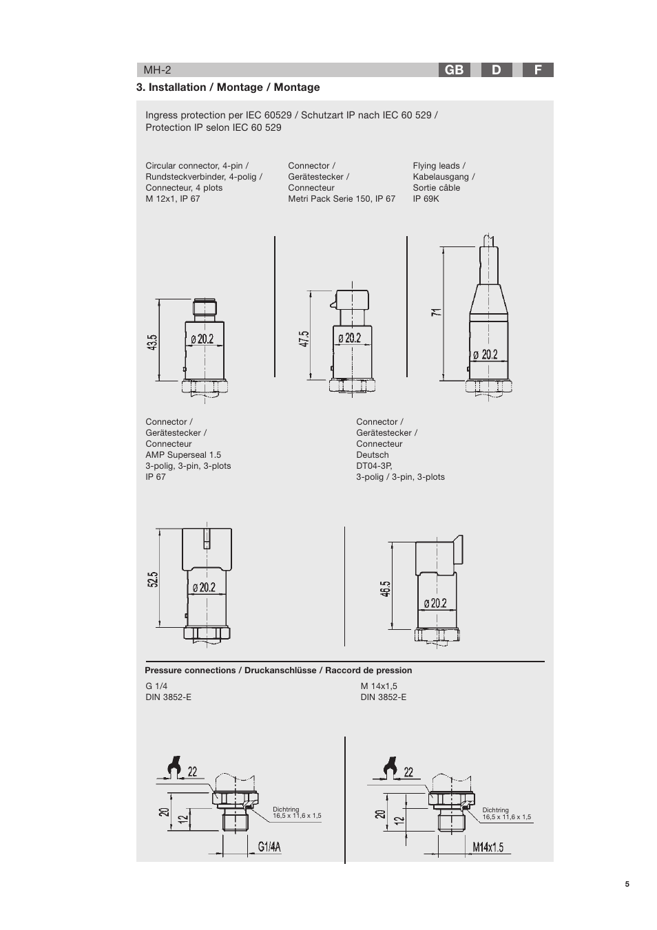 Mh-2 3. installation / montage / montage | WIKA MH-2 User Manual | Page 4 / 9