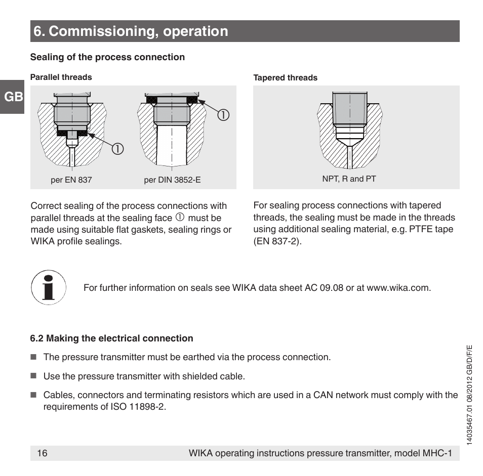 Commissioning, operation | WIKA MHC-1 User Manual | Page 16 / 84