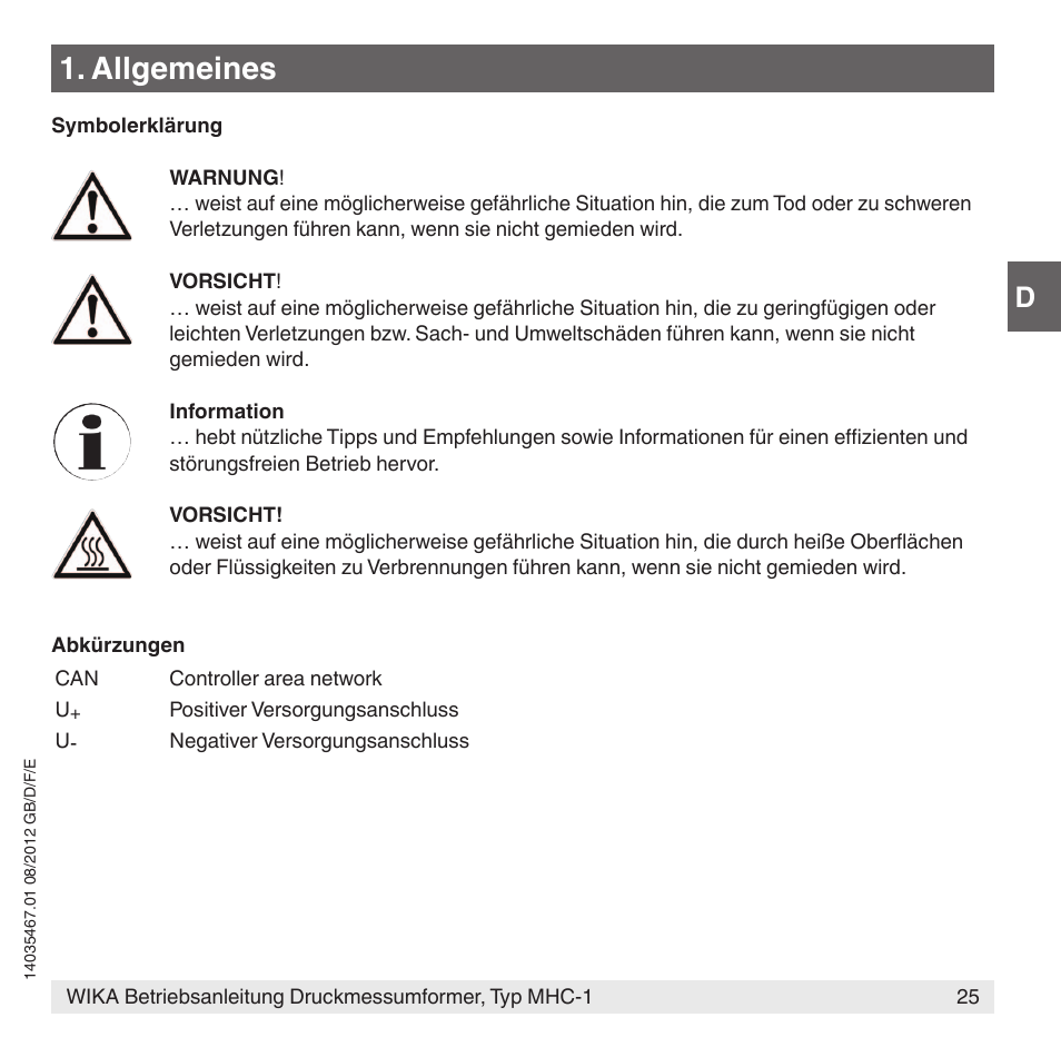 Allgemeines | WIKA MHC-1 User Manual | Page 25 / 84