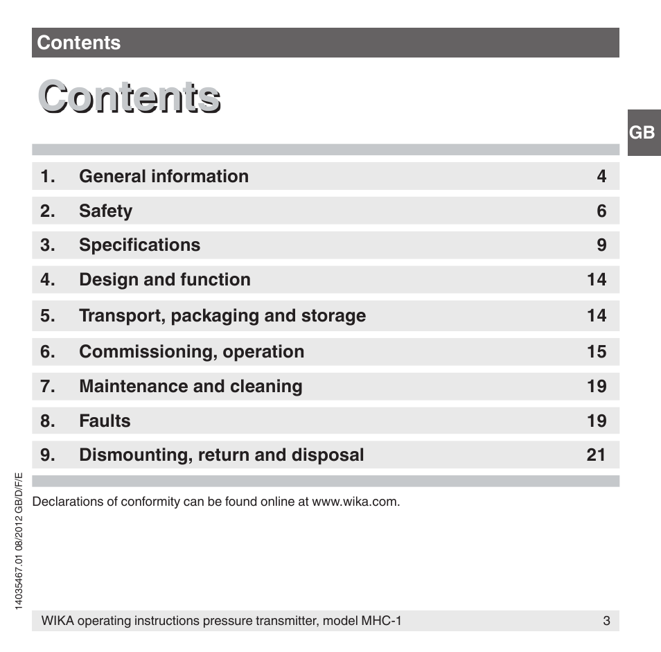 WIKA MHC-1 User Manual | Page 3 / 84