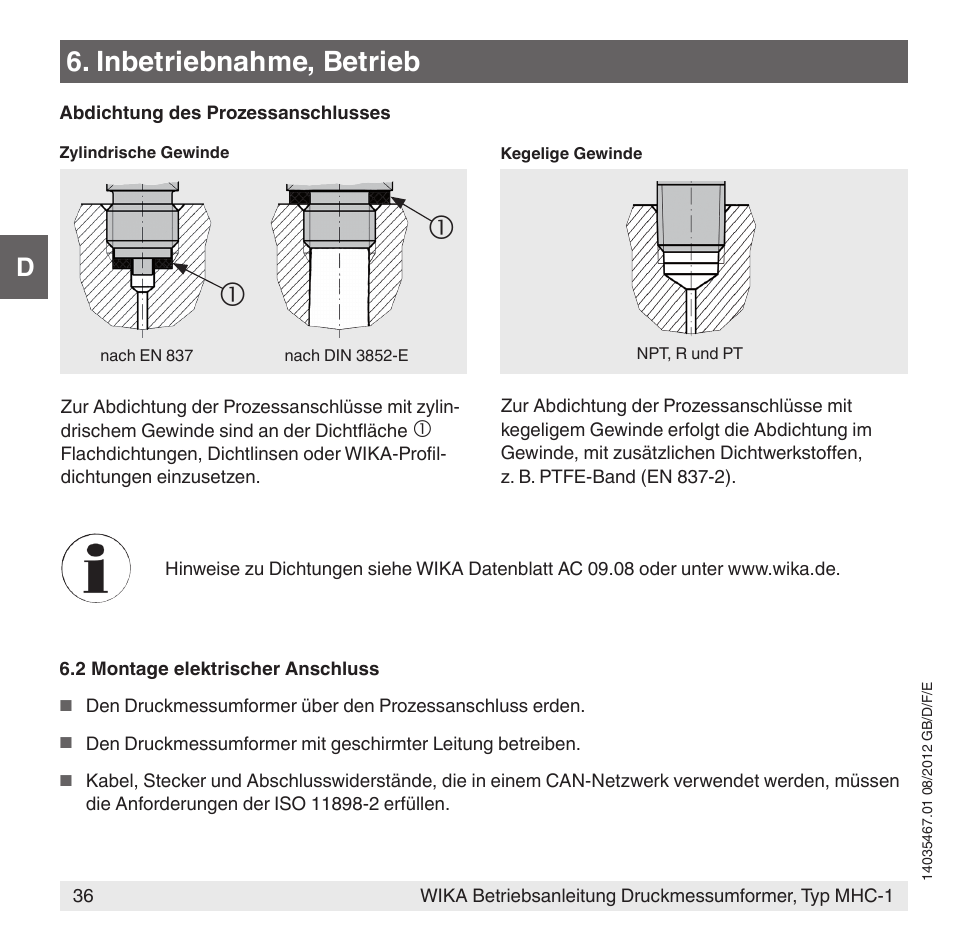 Inbetriebnahme, betrieb | WIKA MHC-1 User Manual | Page 36 / 84