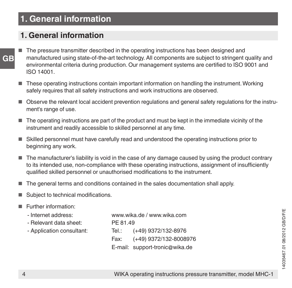 General information | WIKA MHC-1 User Manual | Page 4 / 84