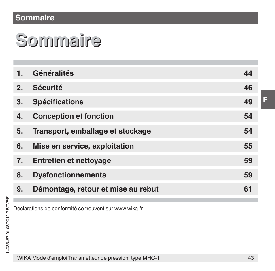 Sommaire | WIKA MHC-1 User Manual | Page 43 / 84