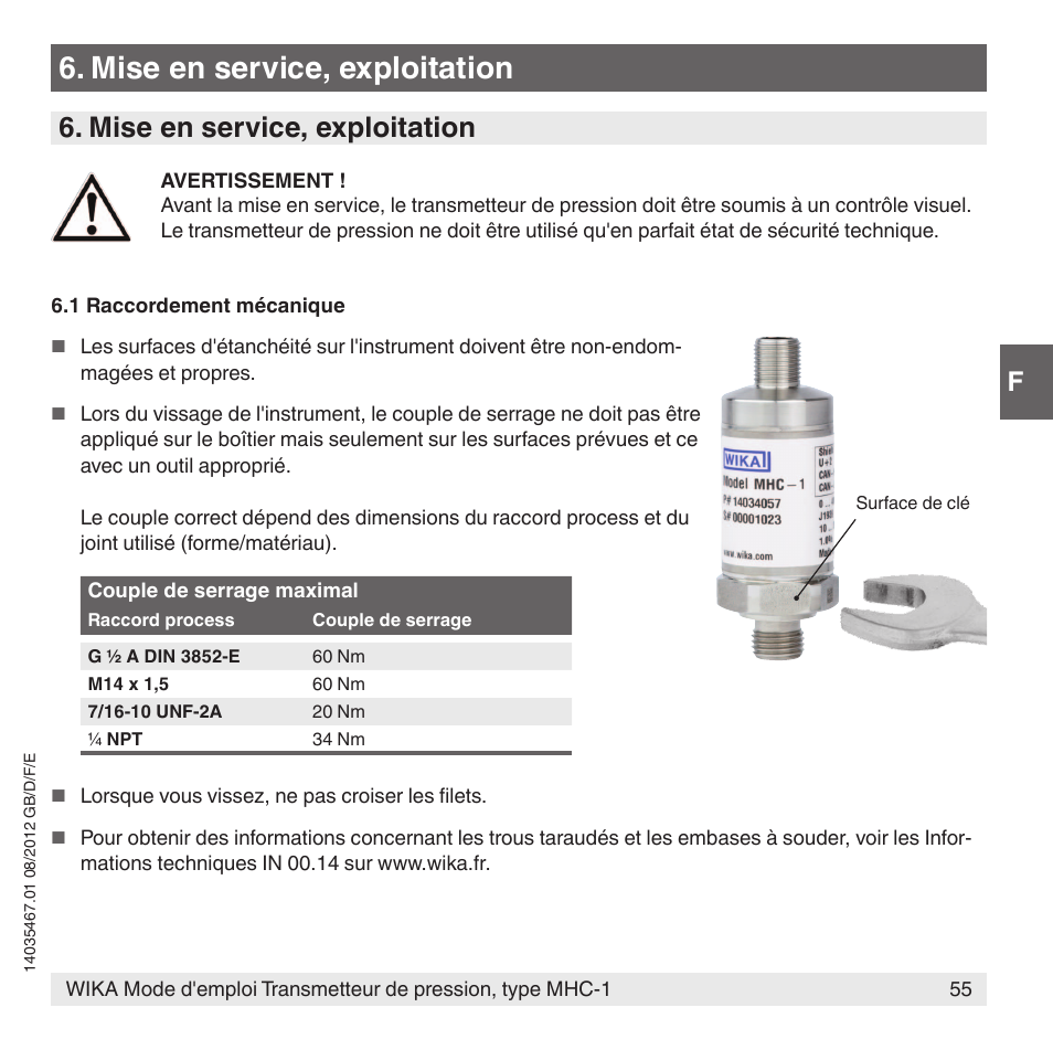 Mise en service, exploitation | WIKA MHC-1 User Manual | Page 55 / 84