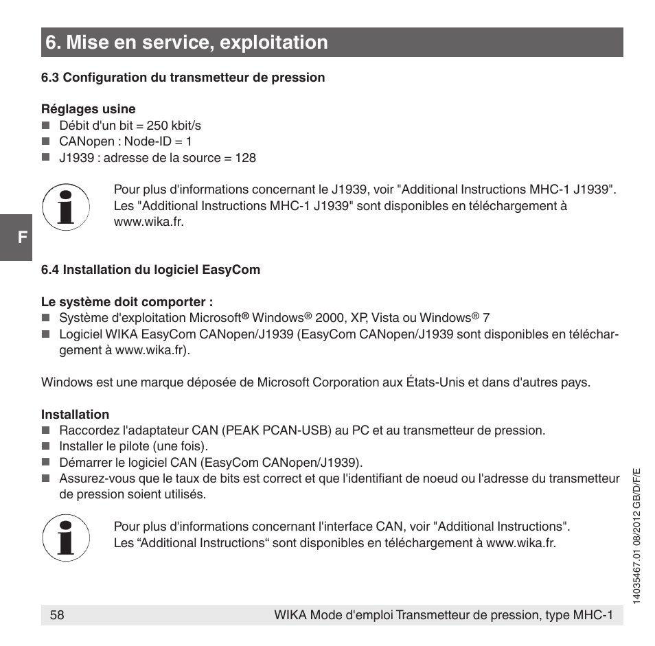 Mise en service, exploitation | WIKA MHC-1 User Manual | Page 58 / 84