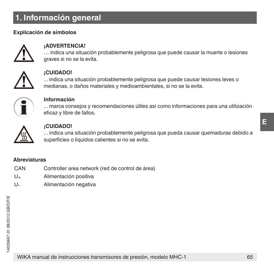 Información general | WIKA MHC-1 User Manual | Page 65 / 84