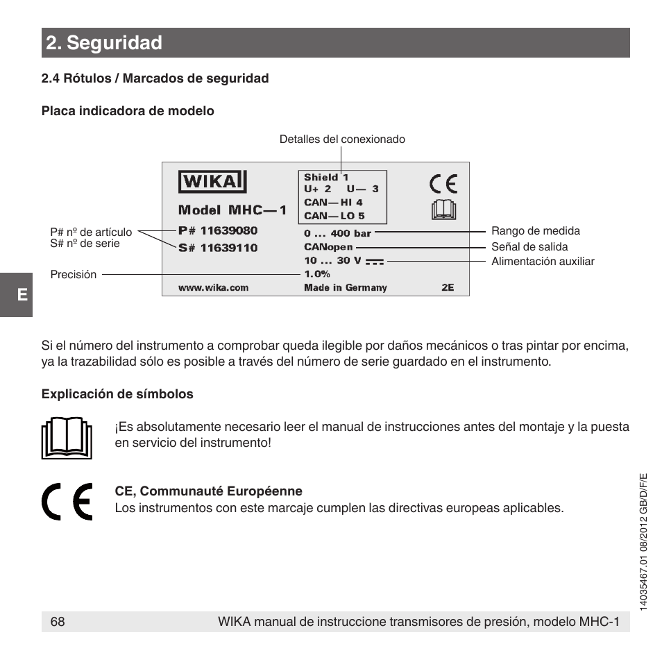 Seguridad | WIKA MHC-1 User Manual | Page 68 / 84