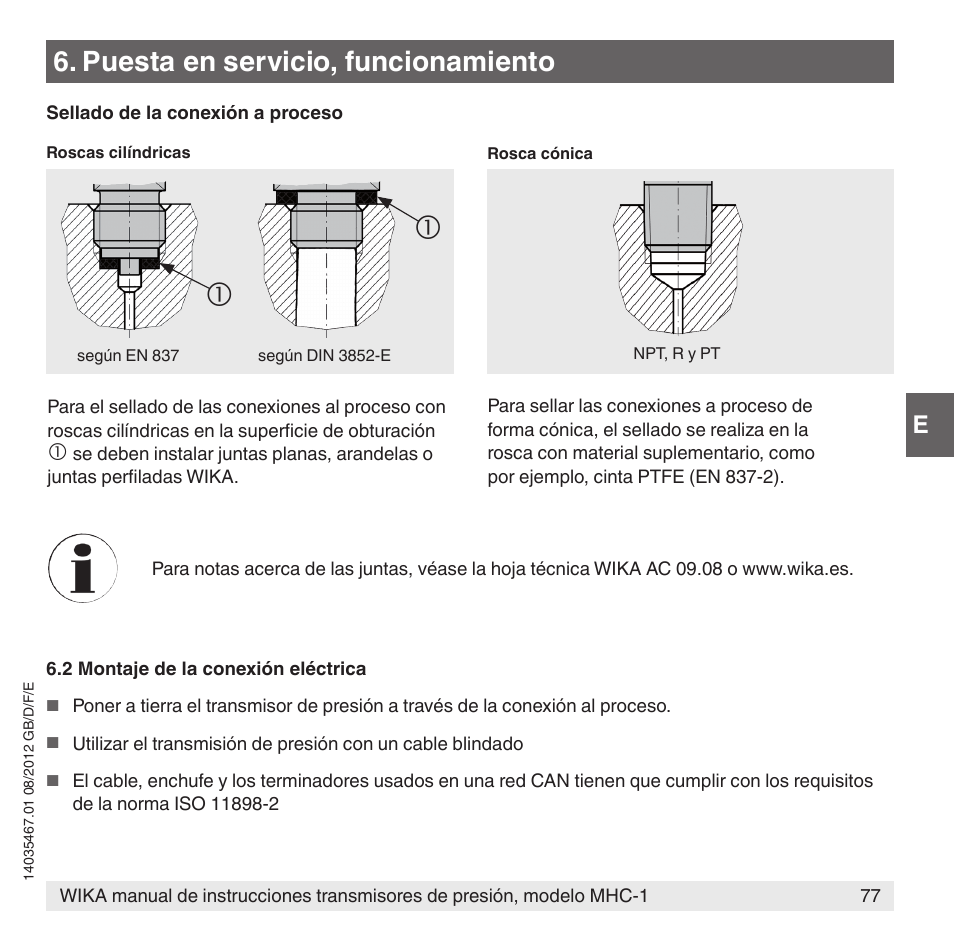 Puesta en servicio, funcionamiento | WIKA MHC-1 User Manual | Page 77 / 84