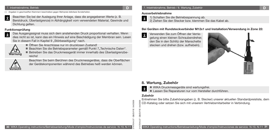 D8. wartung, zubehör | WIKA N-11 User Manual | Page 16 / 35