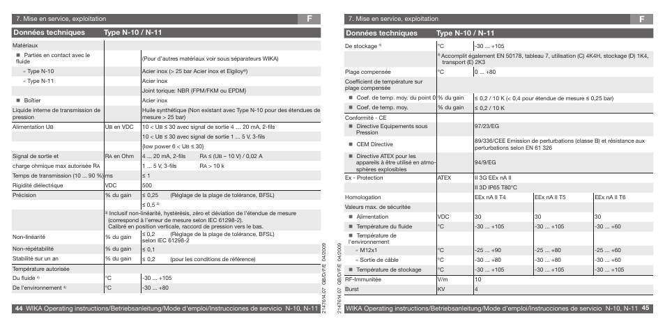 Données techniques type n-10 / n-11 | WIKA N-11 User Manual | Page 23 / 35