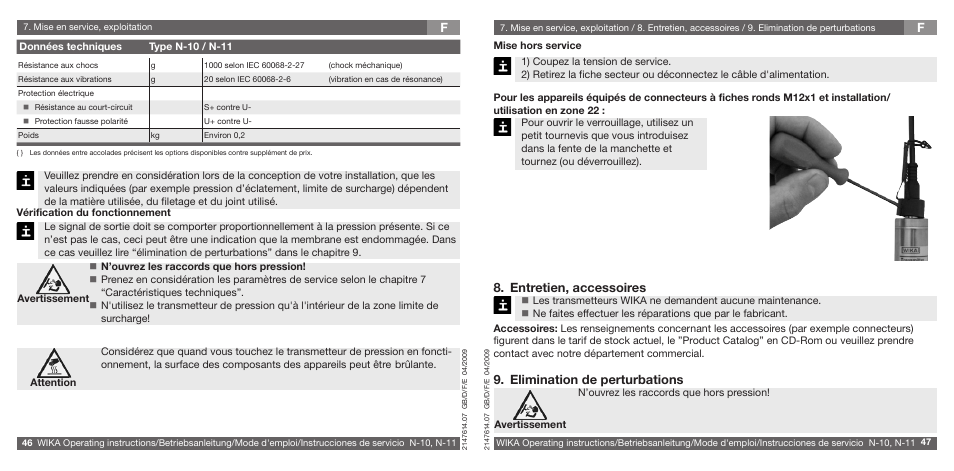 Entretien, accessoires, Elimination de perturbations | WIKA N-11 User Manual | Page 24 / 35