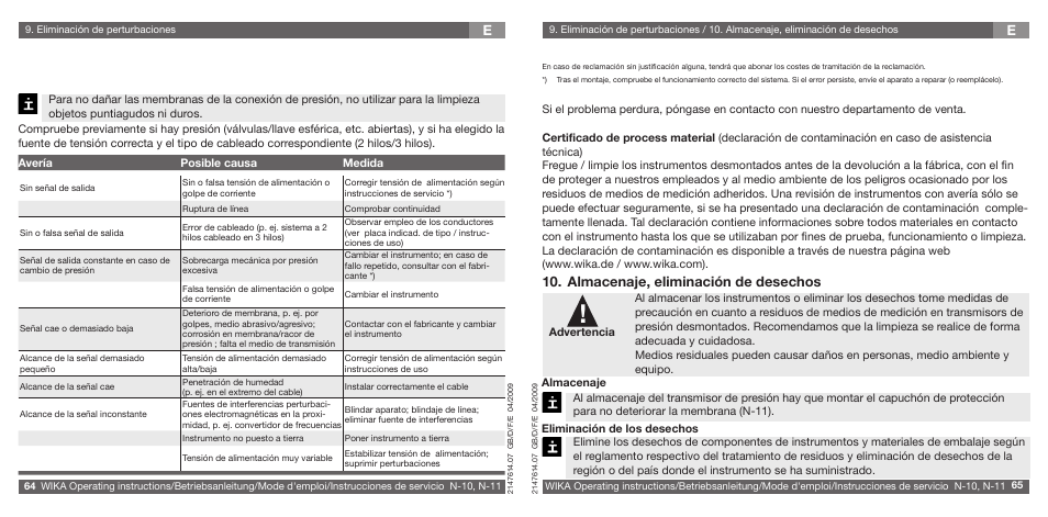 Almacenaje, eliminación de desechos | WIKA N-11 User Manual | Page 33 / 35