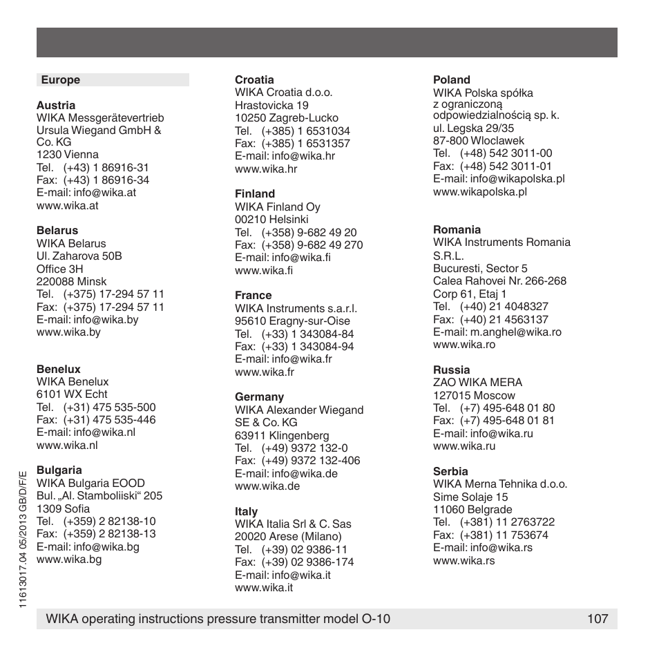 WIKA O-10 User Manual | Page 107 / 108