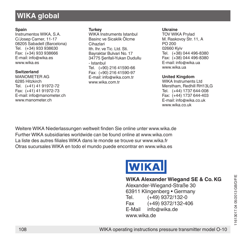 Wika global | WIKA O-10 User Manual | Page 108 / 108
