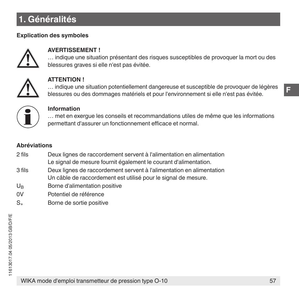 Généralités | WIKA O-10 User Manual | Page 57 / 108