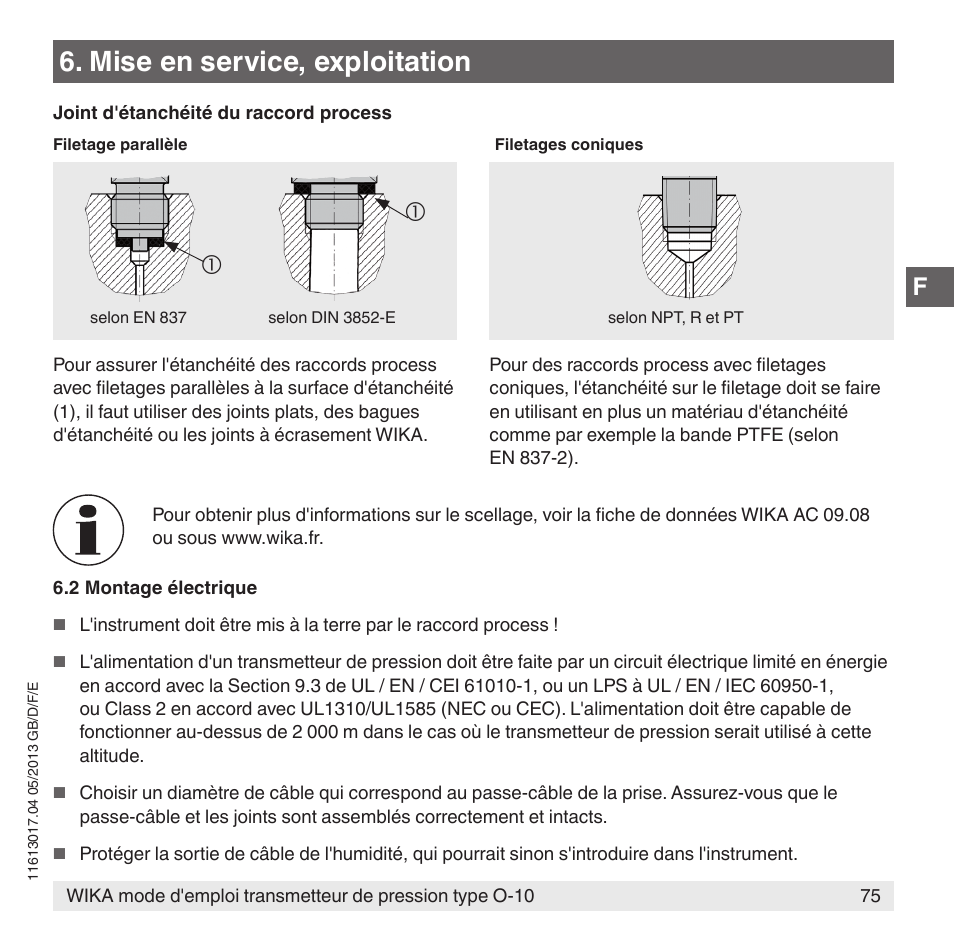 Mise en service, exploitation | WIKA O-10 User Manual | Page 75 / 108