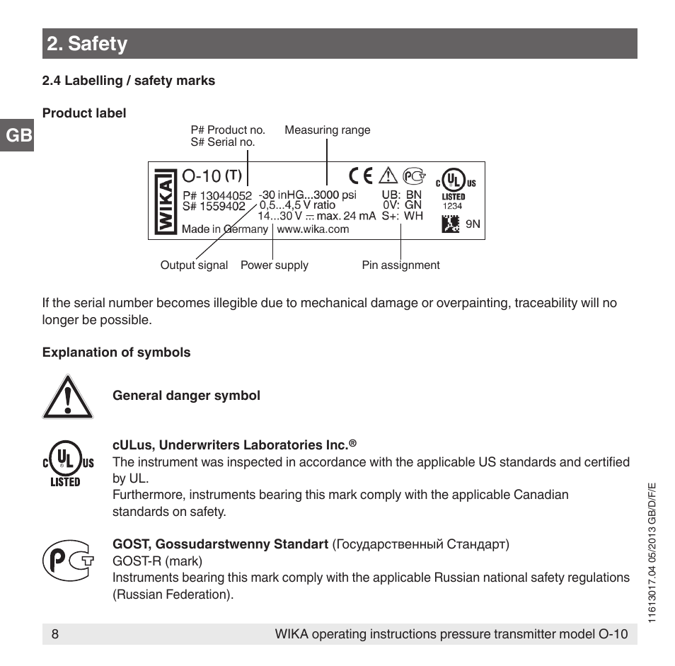 Safety | WIKA O-10 User Manual | Page 8 / 108