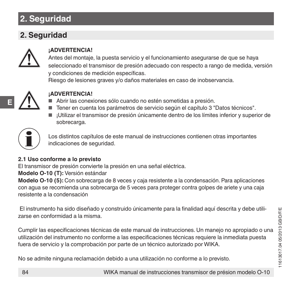Seguridad | WIKA O-10 User Manual | Page 84 / 108