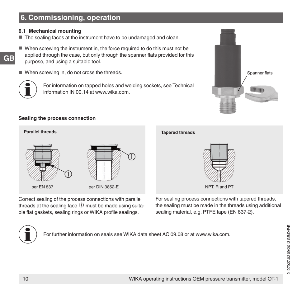Gb 6. commissioning, operation | WIKA OT-1 User Manual | Page 10 / 60