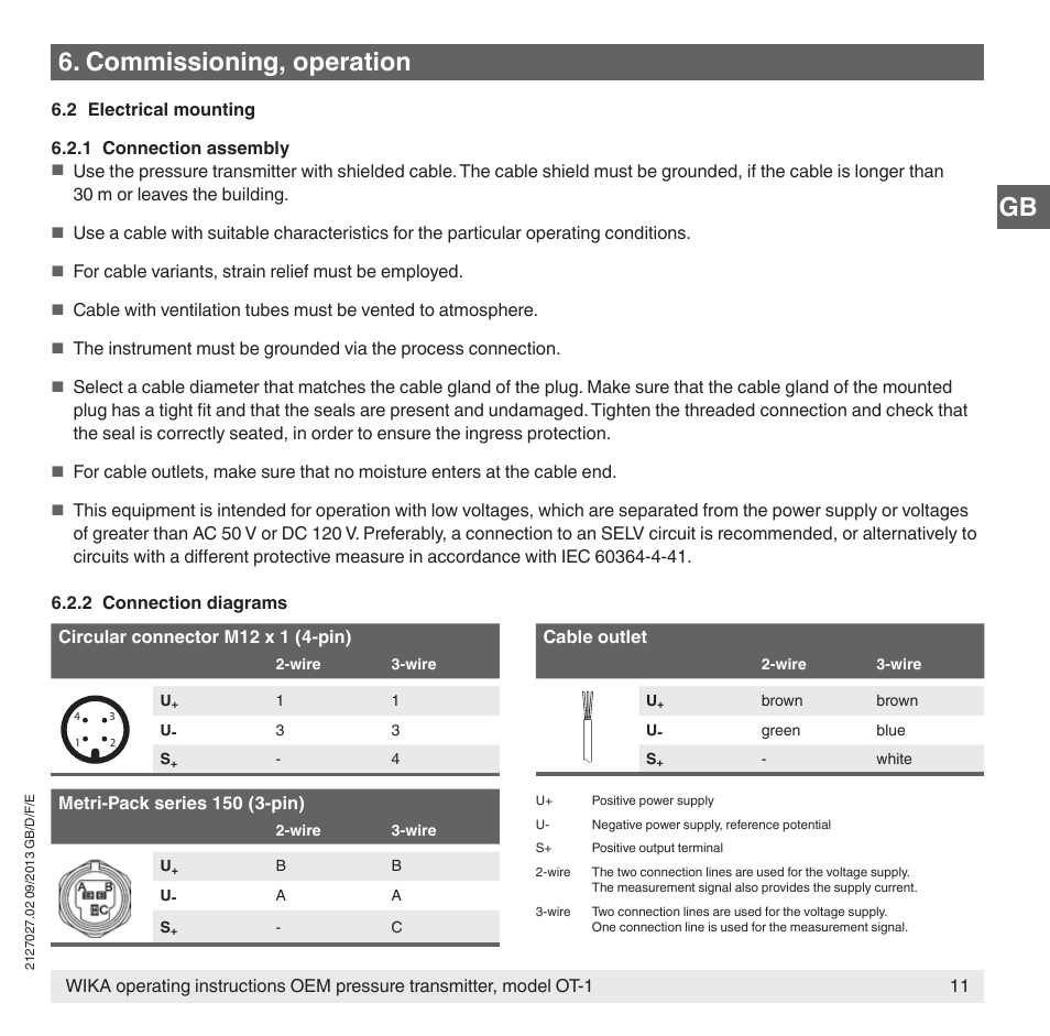 Gb 6. commissioning, operation | WIKA OT-1 User Manual | Page 11 / 60