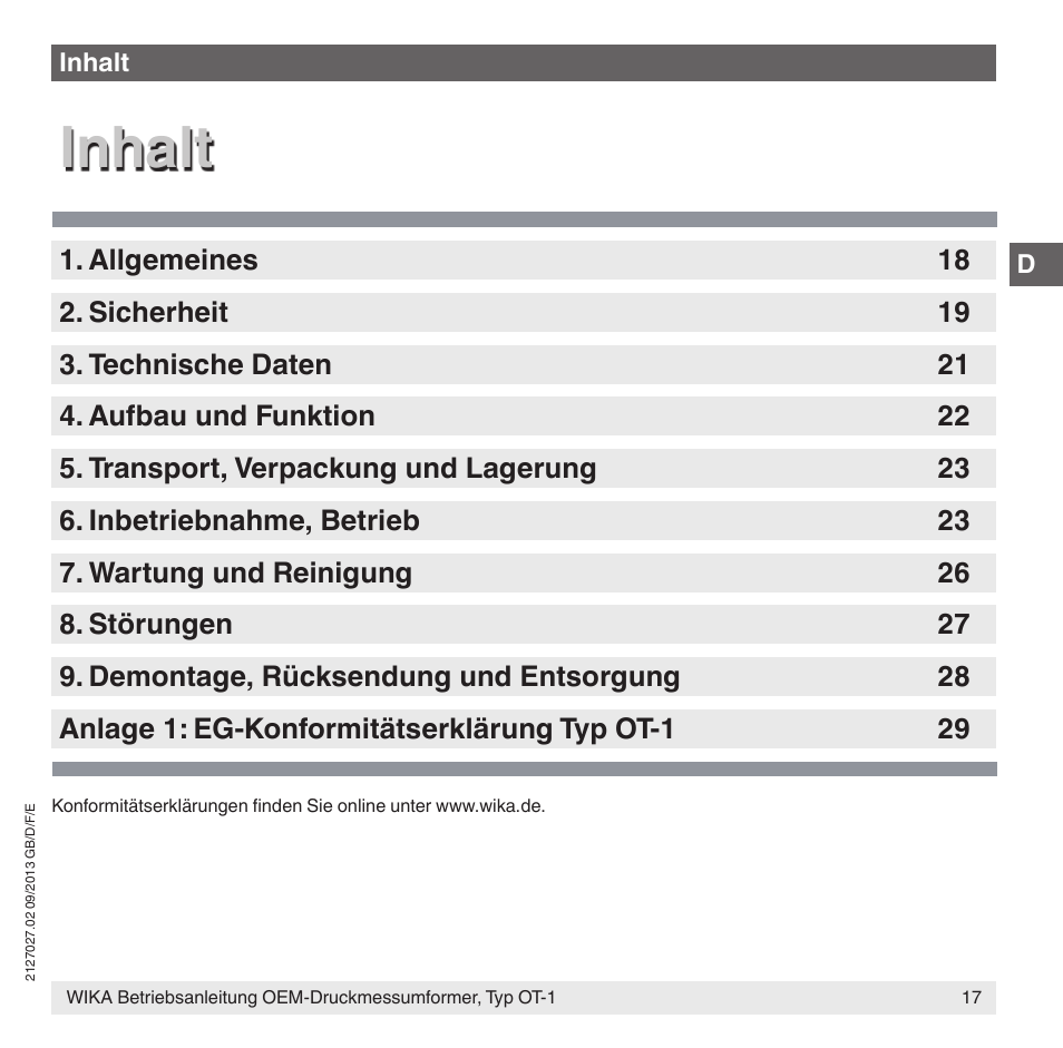 Inhalt | WIKA OT-1 User Manual | Page 17 / 60