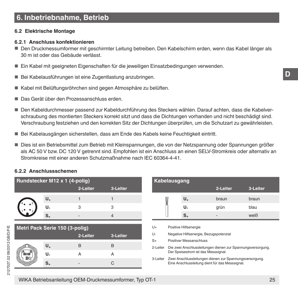 Inbetriebnahme, betrieb | WIKA OT-1 User Manual | Page 25 / 60