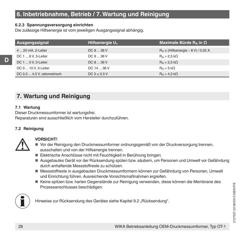 Wartung und reinigung | WIKA OT-1 User Manual | Page 26 / 60