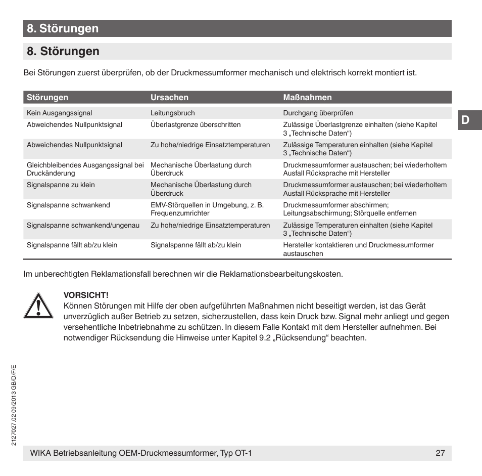 Störungen | WIKA OT-1 User Manual | Page 27 / 60