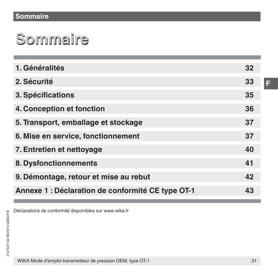 Sommaire | WIKA OT-1 User Manual | Page 31 / 60
