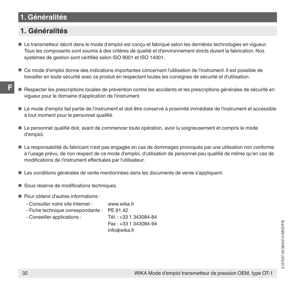 Généralités | WIKA OT-1 User Manual | Page 32 / 60