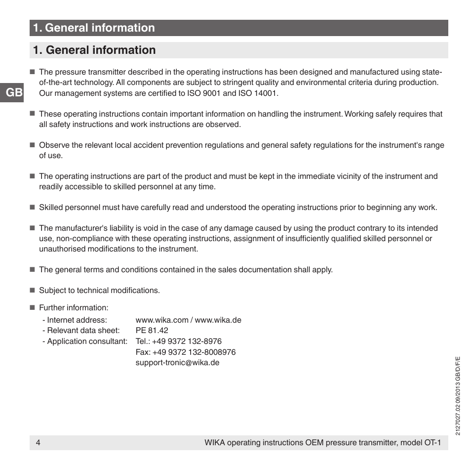 Gb 1. general information 1. general information | WIKA OT-1 User Manual | Page 4 / 60
