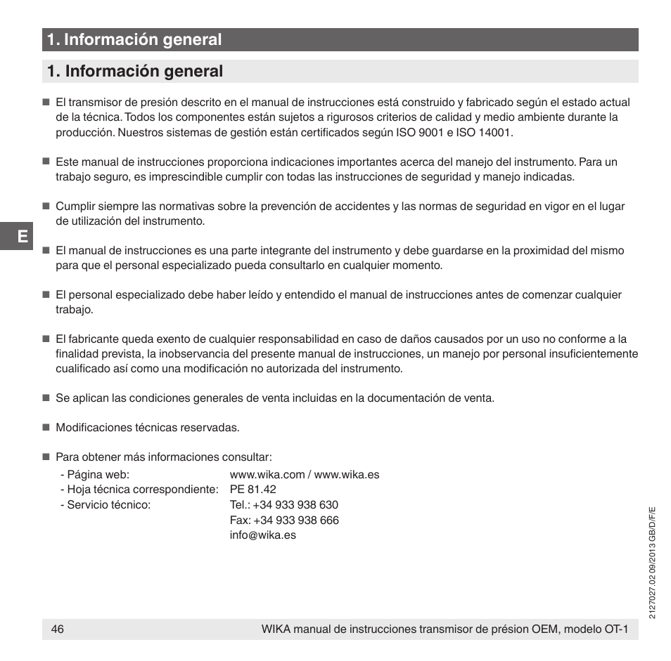 Información general | WIKA OT-1 User Manual | Page 46 / 60