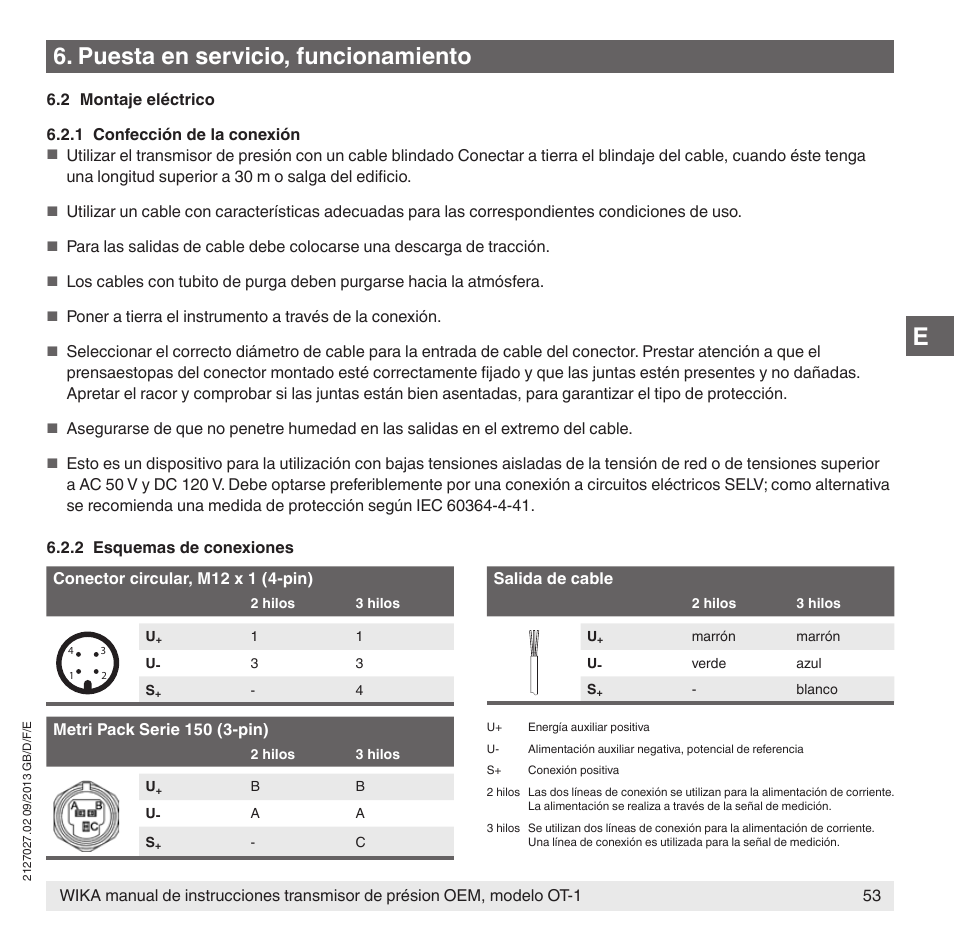 Puesta en servicio, funcionamiento | WIKA OT-1 User Manual | Page 53 / 60