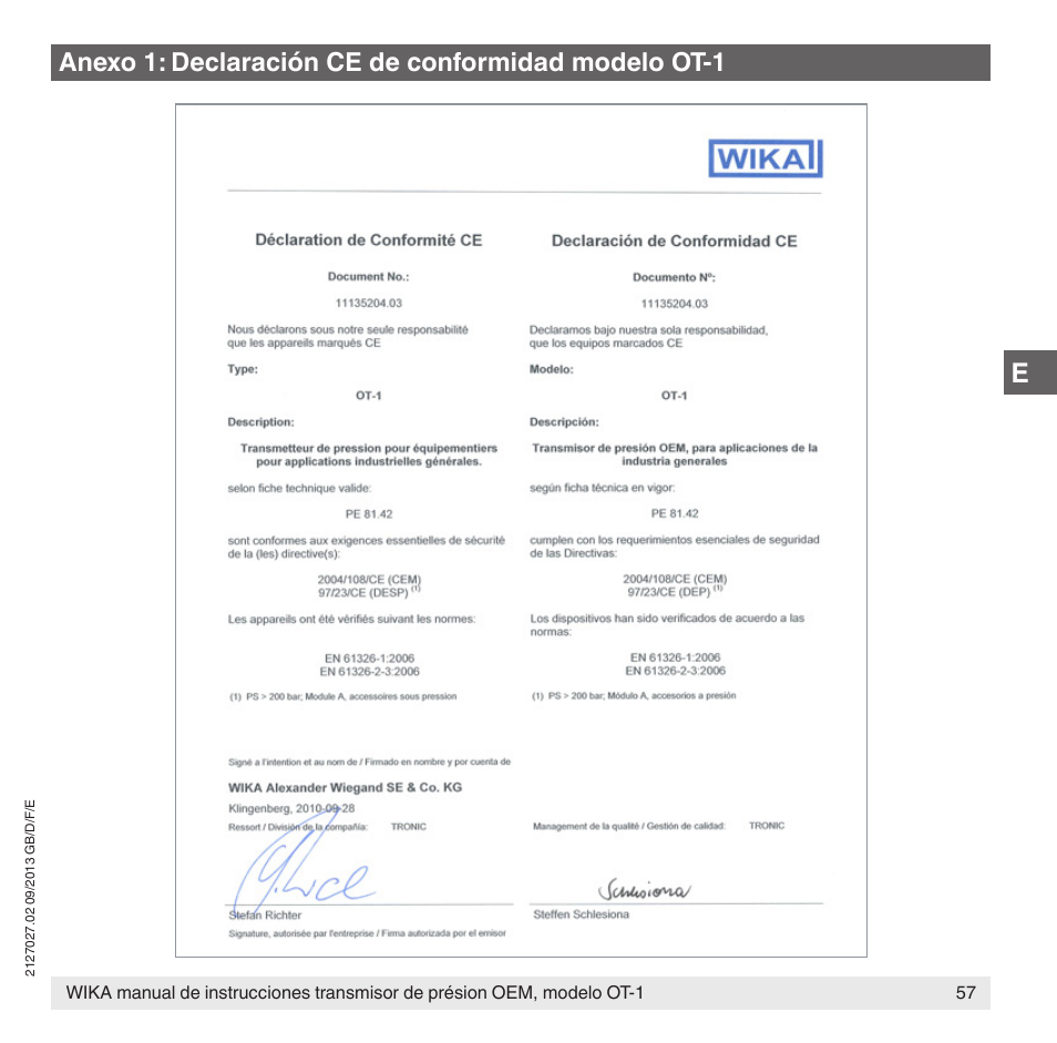 Anexo 1: declaración ce de conformidad modelo ot-1 | WIKA OT-1 User Manual | Page 57 / 60