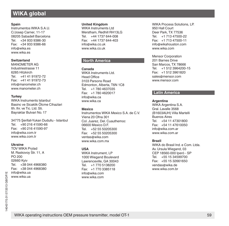 Wika global | WIKA OT-1 User Manual | Page 59 / 60