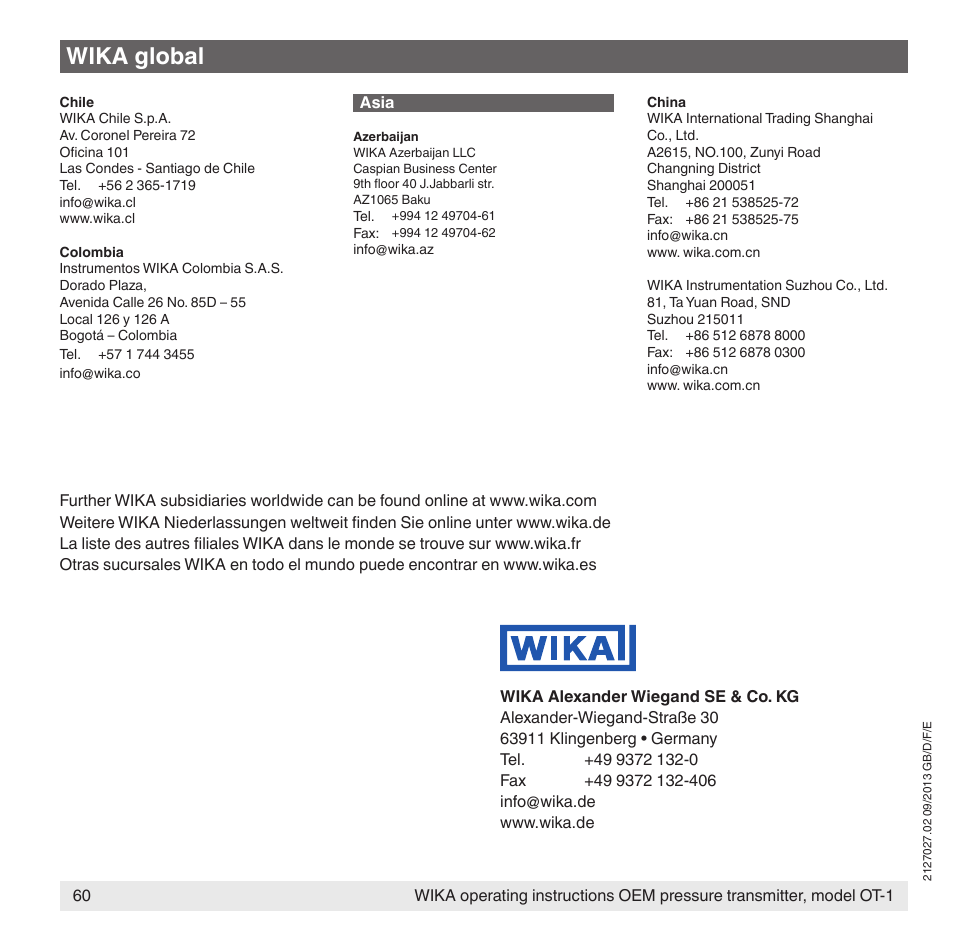 Wika global | WIKA OT-1 User Manual | Page 60 / 60