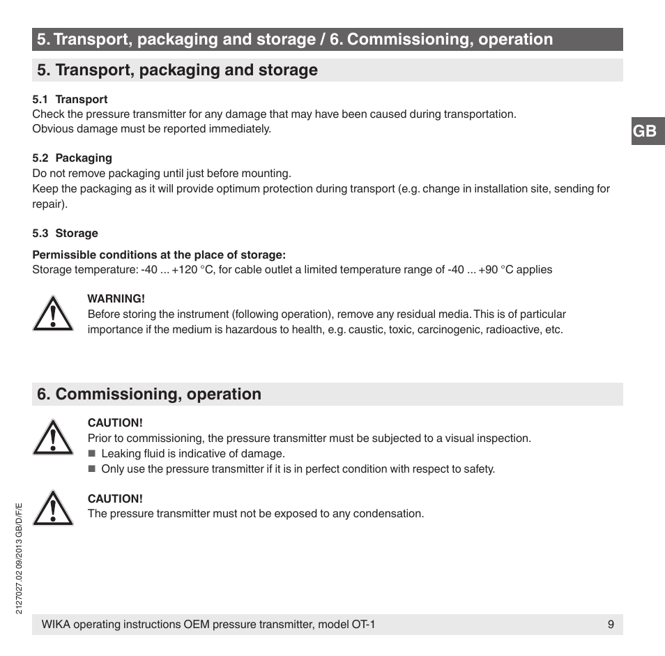 Commissioning, operation | WIKA OT-1 User Manual | Page 9 / 60