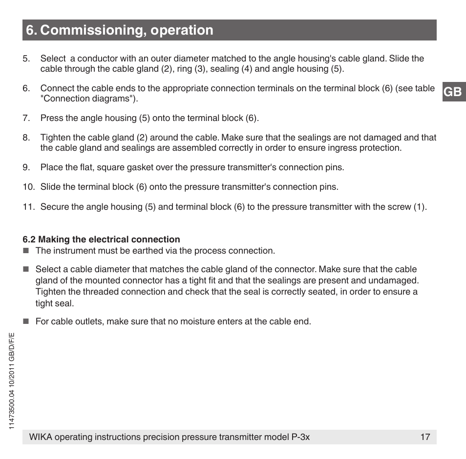Commissioning, operation | WIKA P-31 User Manual | Page 17 / 92