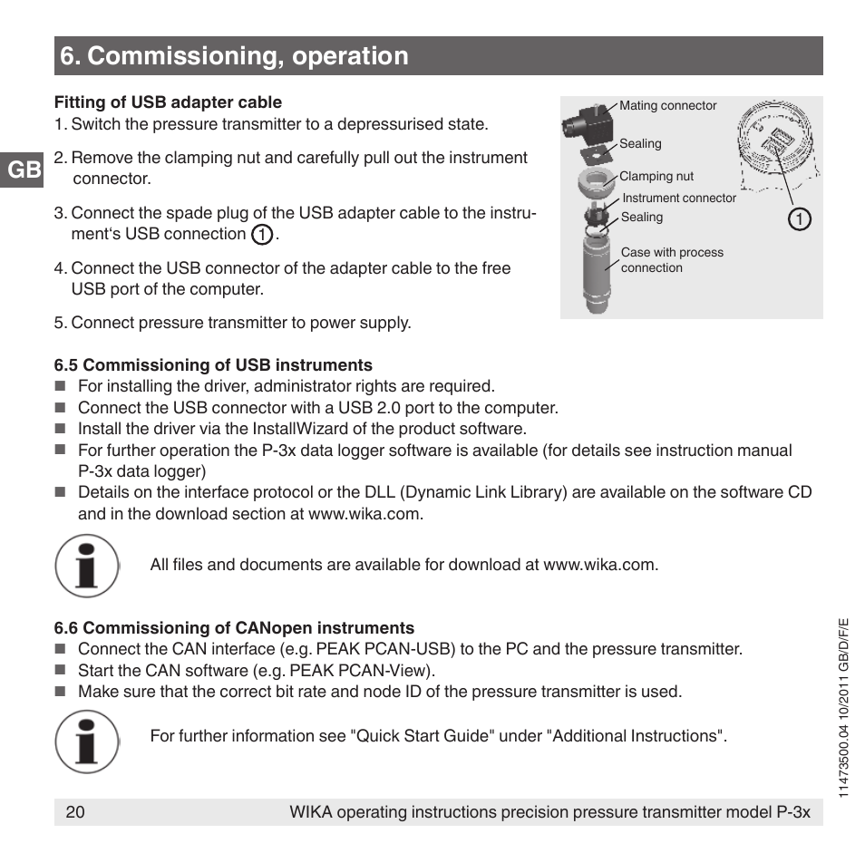 Commissioning, operation | WIKA P-31 User Manual | Page 20 / 92