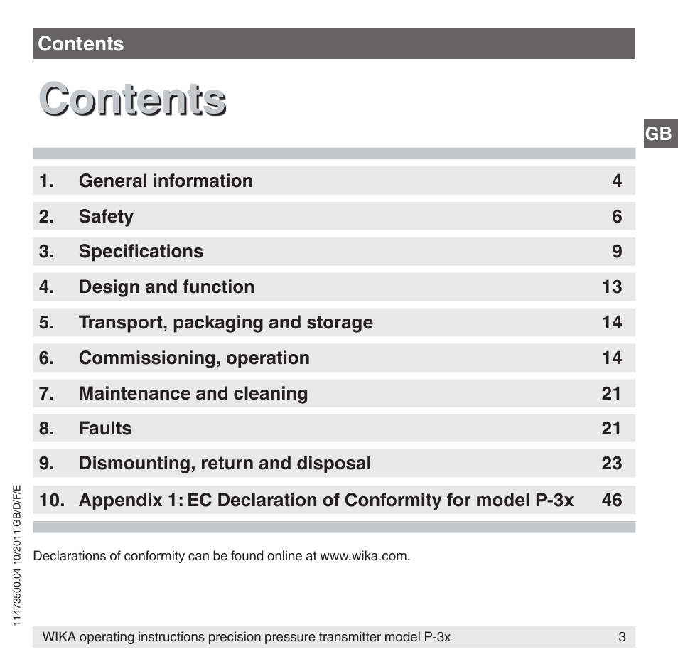 WIKA P-31 User Manual | Page 3 / 92