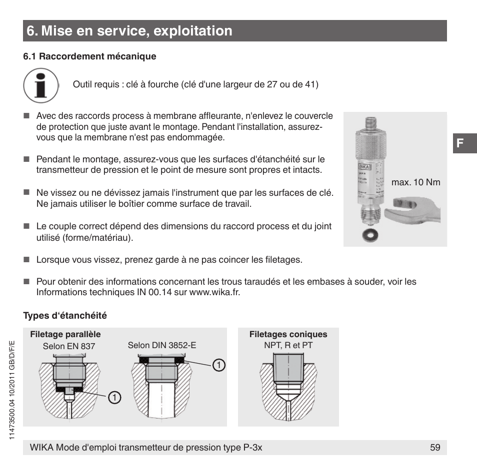 Mise en service, exploitation | WIKA P-31 User Manual | Page 59 / 92