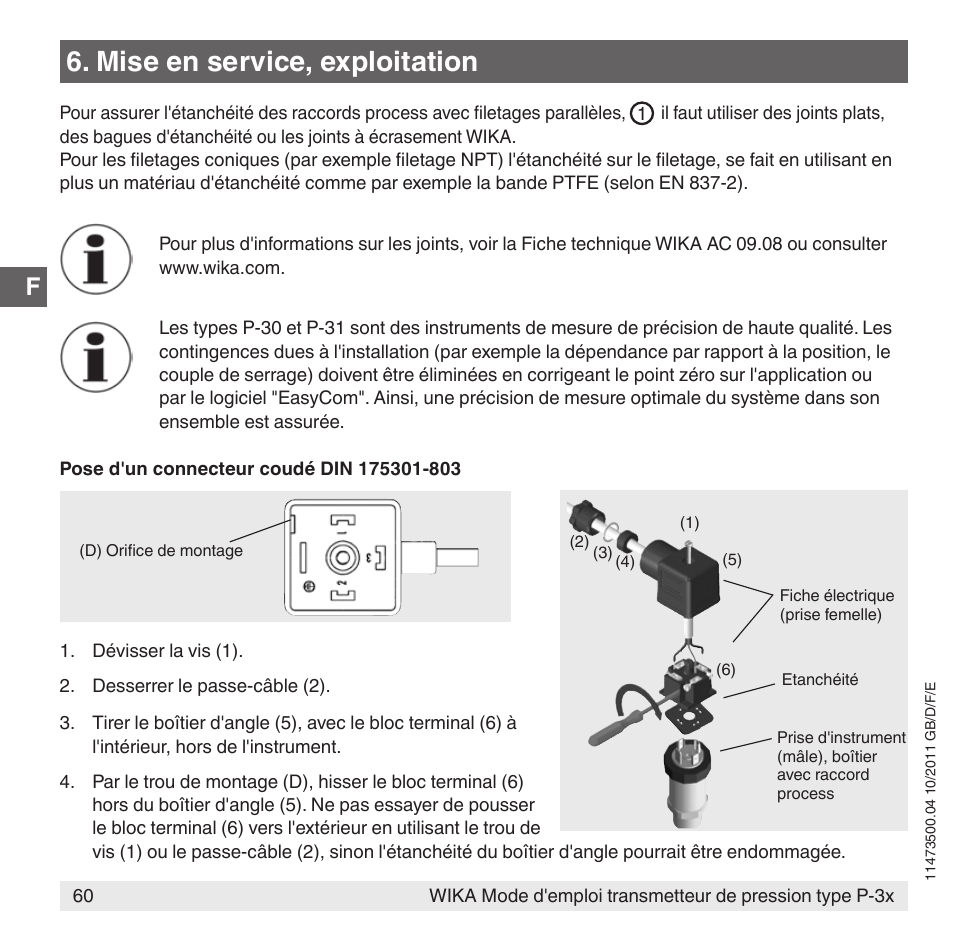 Mise en service, exploitation | WIKA P-31 User Manual | Page 60 / 92